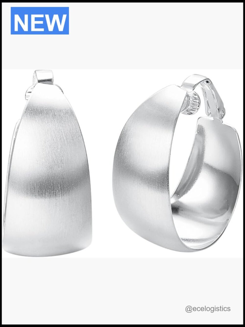 Large Silver Hoop Clip On Earrings Chunky Thick Trendy Non Pierced